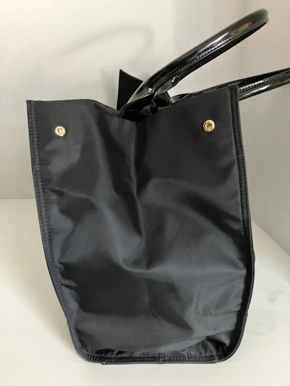 Tory Burch Black Ella Patent-Trim Nylon Tote Purse Large.